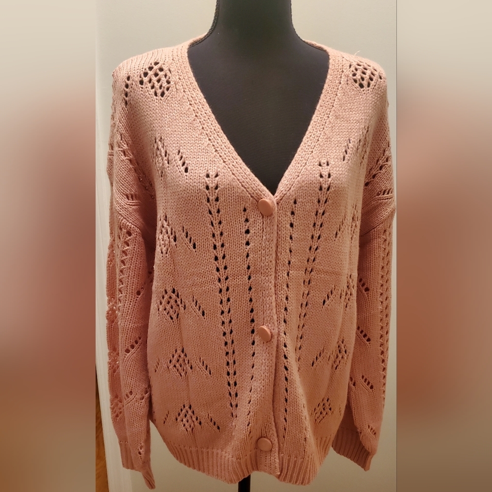 Button Up Knit Sweater Blush Pink Size Large